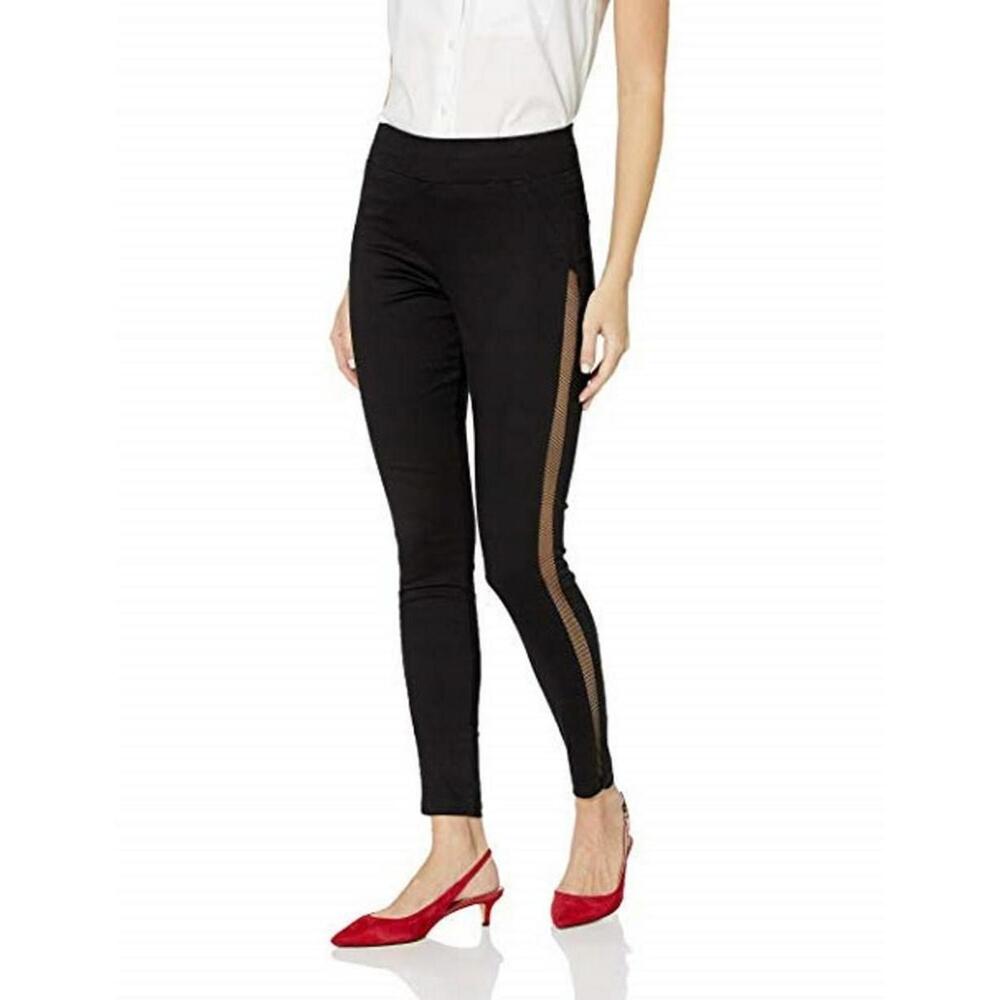 HUE Women's U20468 Back Zip Mesh Tuxedo High Waist Denim Black M EUC